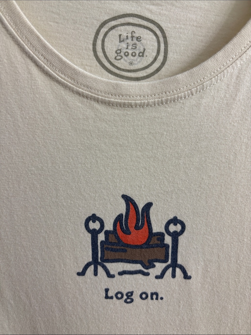 Life Is Good Cream Long Sleeve Tee with Campfire Graphic